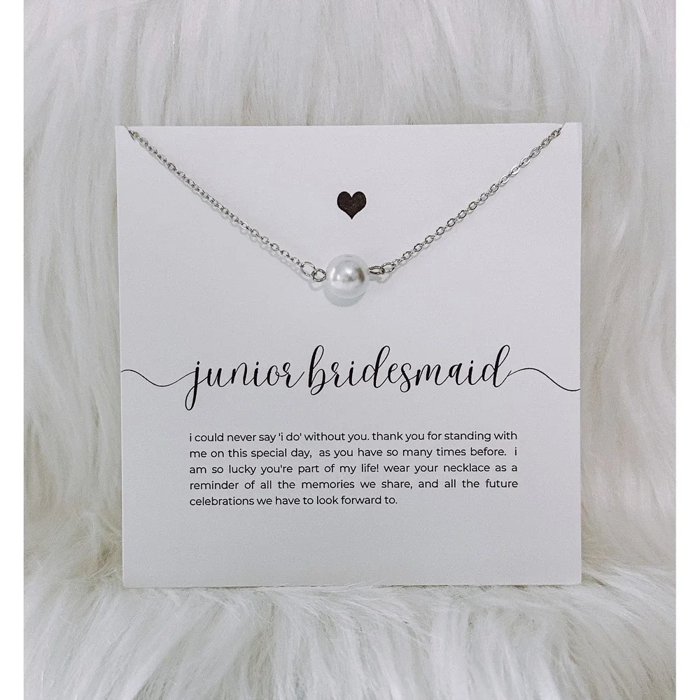 Handmade Pearl Junior Bridesmaid Necklace Bridal Party Gift Wedding Jewelry 16in
